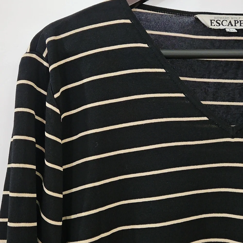 Howard Wolf Escape Vintage Black And Tan Stretchy Womens Sweater Sz Lg